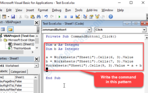 Microsoft Visual Basic for Applucations window write command Enter