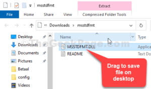 Open zip file File Explorer Drag to save Msstdfmt.dll file on Desktop
