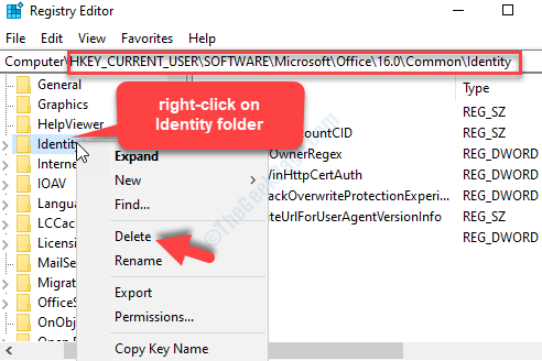 Registry Editor Navigate To The Path Identity Folder Right Click Delete
