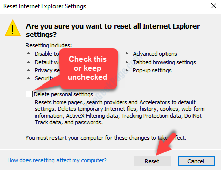 Reset Internet Explorer Settings Delete Personal Settings Reset