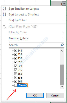 deselect blank cells