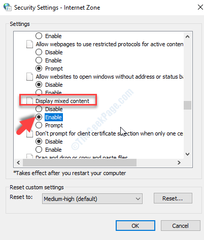 Security Settings Settings Display Mixed Content Enable Ok