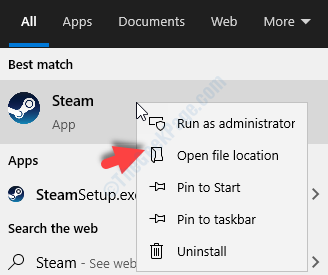 Start Search Steam Right Click Open File Location
