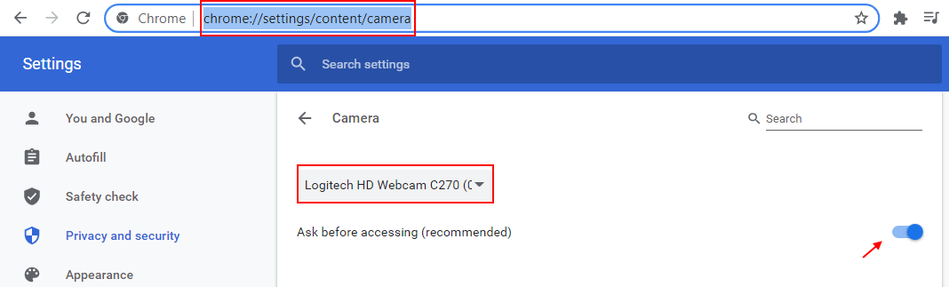 logitech camera settings chrome