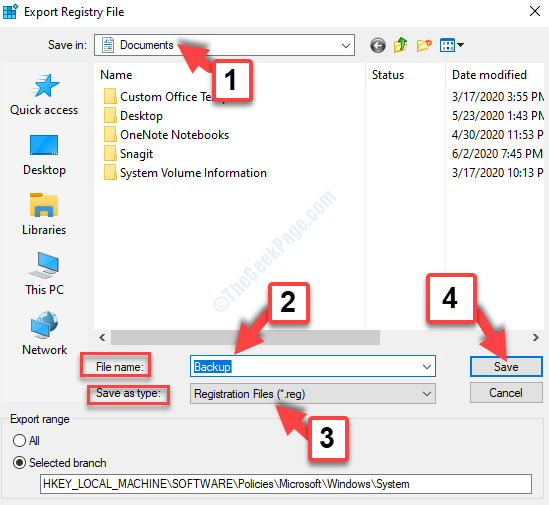 Export Registry File Select Location File Name Backup Save As Type Registration Files Save