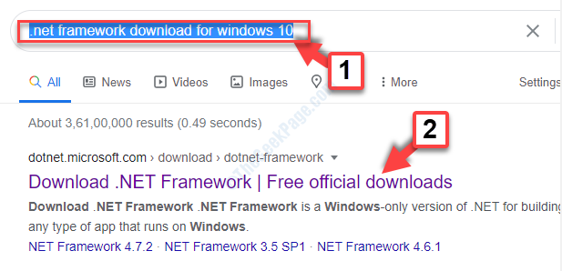 Google Search .net Framework Download For Windows 10 1st Result
