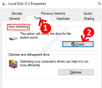 Local Disk (c) Properties Tools Tab Error Checking Check