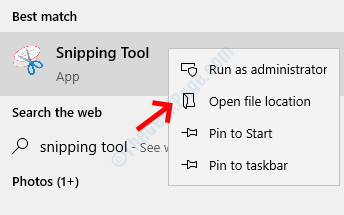 Result Snipping Tool Right Click Open File Loation