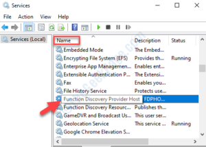 Services Right Side Name Column Function Discovery Provider Host