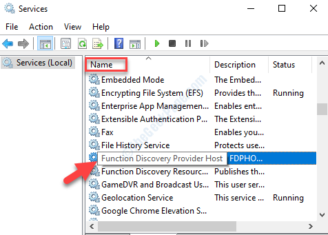 Services Right Side Name Column Function Discovery Provider Host