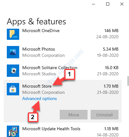 Settings Apps Apps & Features Microsoft Store Advanced Options