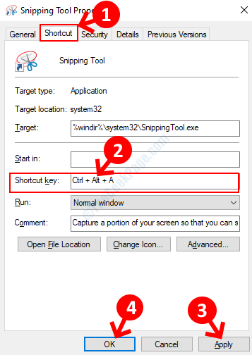 create keyboard shortcut for snipping tool