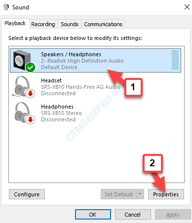 Sound Playback Or Recording Tab Default Device Properties