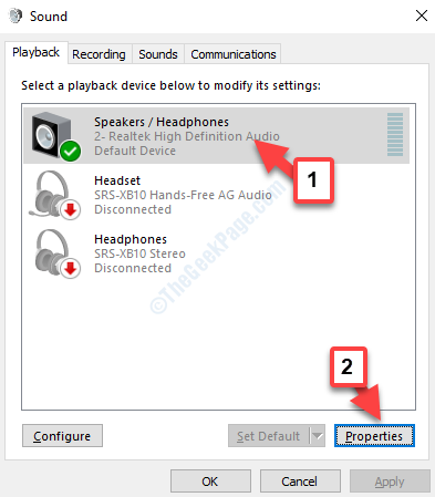 Sound Playback Tab Select Device With Which You Are Testing Audio Properties