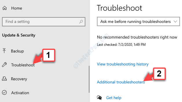 Update & Security Troubleshoot Additional Troubleshooters