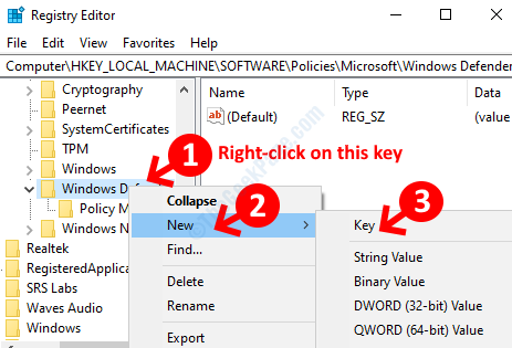 Windows Defender Right Click New Key