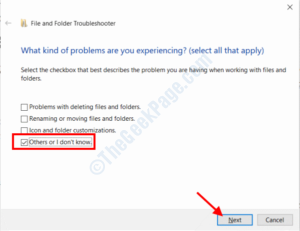 File Folder Troubleshooter Problem Type