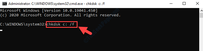 Command Prompt (admin) Run Chkdsk Utility Command Enter