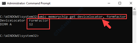 Command Prompt (admin) Execute Command For Memory Form Factor Enter