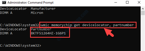 Command Prompt (admin) Execute Command For Memory Part Number Enter