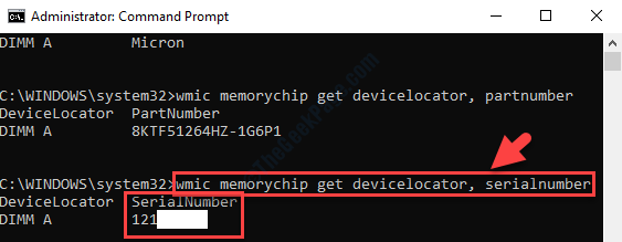 Command Prompt (admin) Execute Command For Memory Serial Number Enter