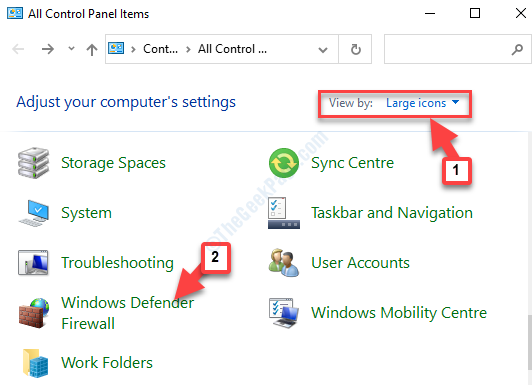 Control Panel Home View By Large Icons Windows Defender Firewall