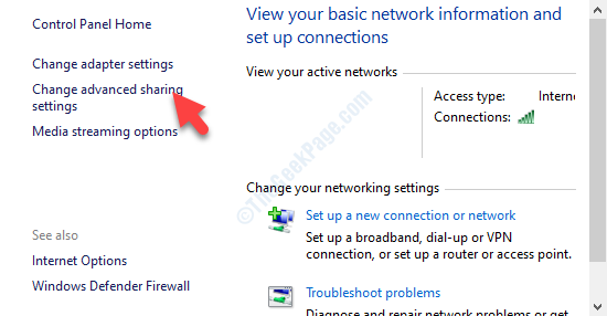 Network And Sharing Centre Left Side Change Advanced Sharing Settings