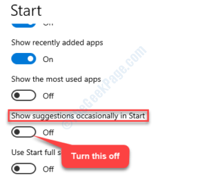 Personalization Start Sow Suggestions Ocassionally In Start Turn Off
