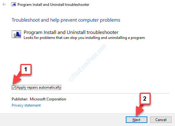 Program Install And Uninstall Troubleshooter Apply Repairs Automatically Check Next