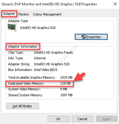 Properties Adapter Dedicated Video Memory