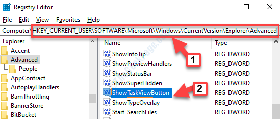 Registry Editor Navigate To Path Advanced Right Side Show Taskviewbutton