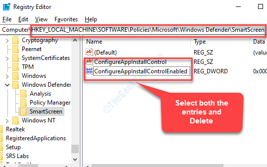 Registry Editor Smartscreen Right Side String And Dword Value Delete