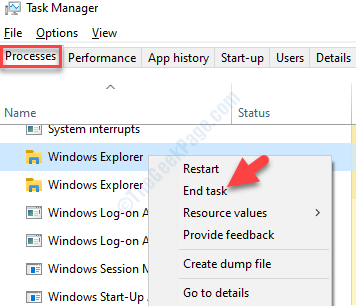 Task Manager Processes Windows Explorer Right Click End Task
