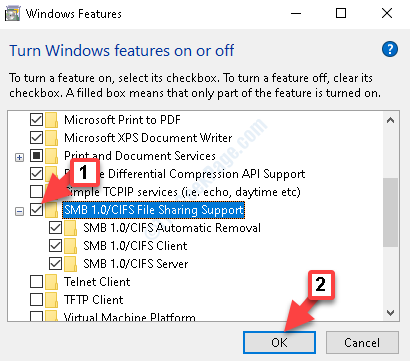 Turn Windows Features On Or Off Smb 1.0 Cifs File Sharing Support Check