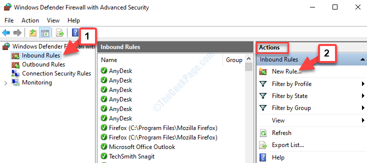 Windows Defender Firewall With Advanced Security Inbound Rules Actions New Rule