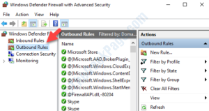 Windows Defender Firewall with Advanced Security left side Outbound rules