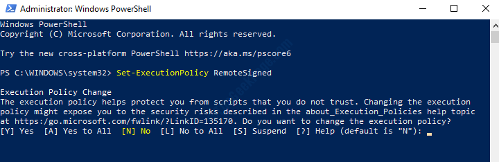 Windows Powershell (admin) Run Execution Policy Command Enter