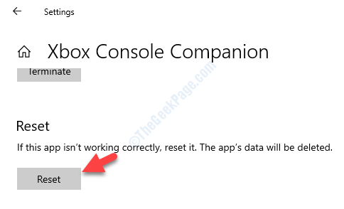 Xbox Console Companion Advanced Options Reset Resest Button