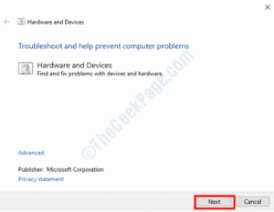 hardware and devices troubleshooter