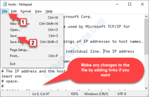 hosts Notepad edit the file File Save