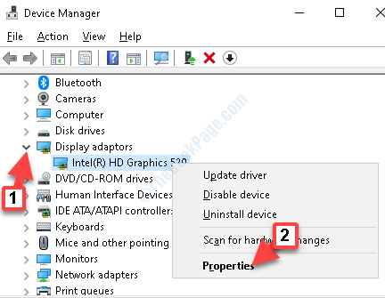 Device Manager Display Adapters Intel Graphics Card Right Click Properties