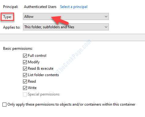 Permissions Entry Type Allow Ok