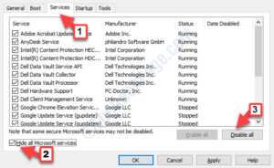 Services Hide All Microsoft Services Check Disable All