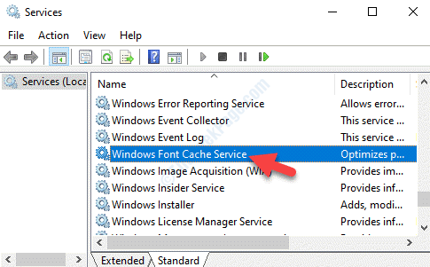 Services Name Windows Font Cache Service Double Click