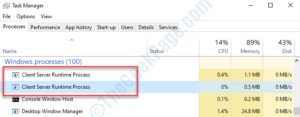 Task Manager Processes Client Server Runtime Process