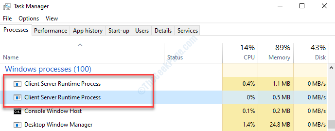 Task Manager Processes Client Server Runtime Process