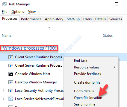 Task Manager Windows Processes Client Sever Runtime Process Right Click Open File Location