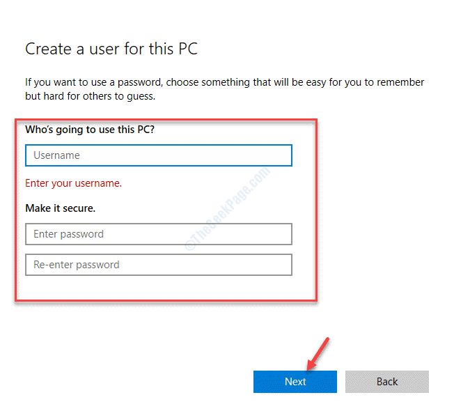 Create A User For This Pc Add Username And Password Next