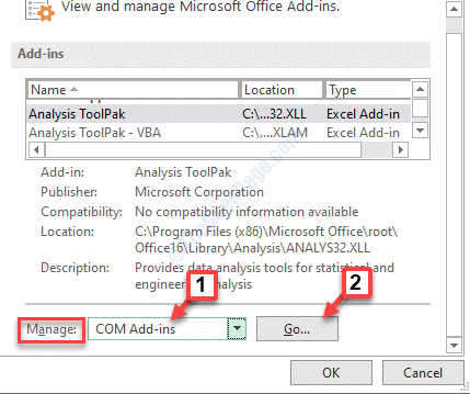 Excel Options Add Ins Manage Com Add Ins Go