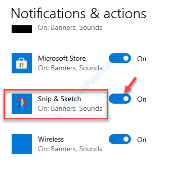 Notifications & Actions Snip & Sketch Turn On